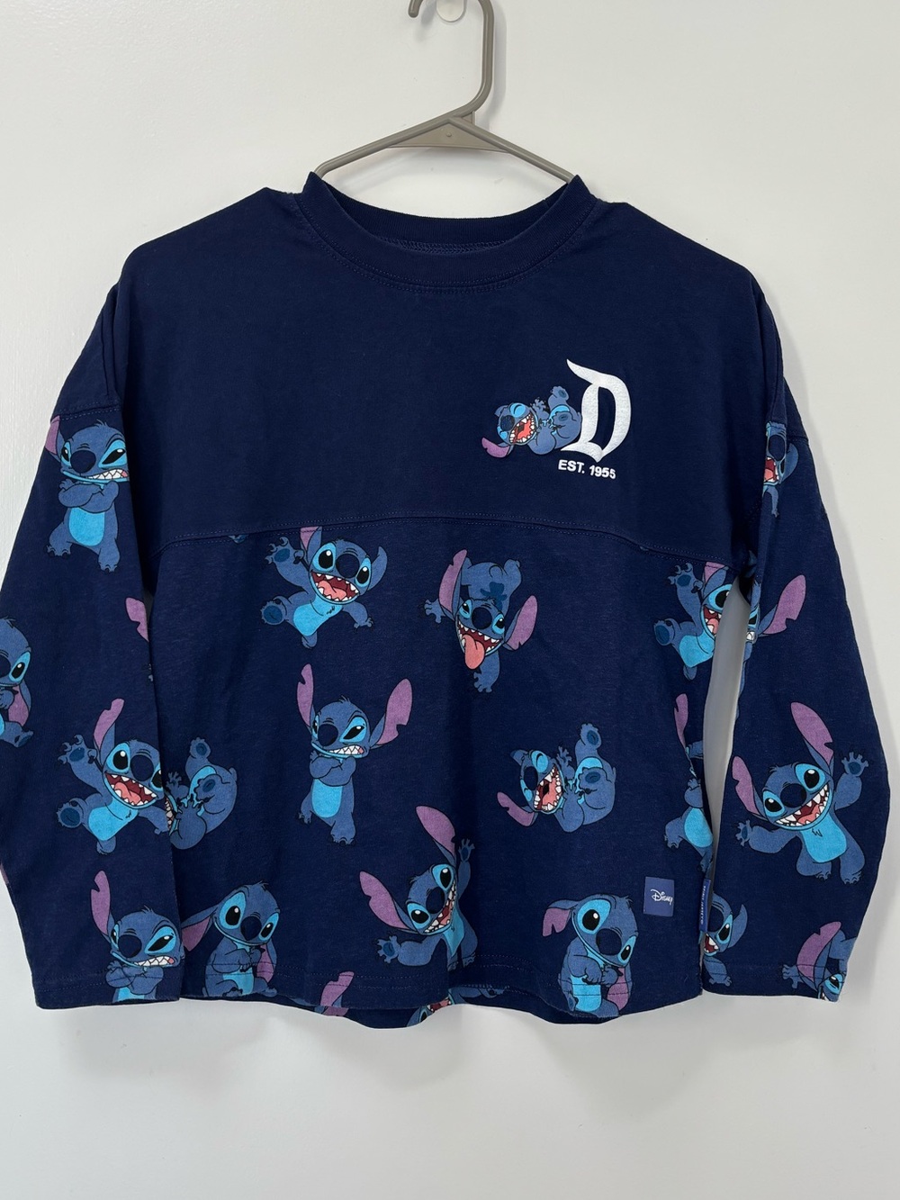 Disneyland Resorts Stitch Spirit Jersey Blue Long Sleeve Cotton Shirt Youth L